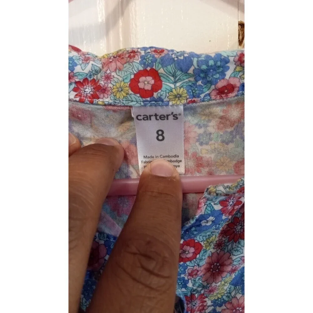 Carter's Girls floral and blue collard‎ bottom tie blouse